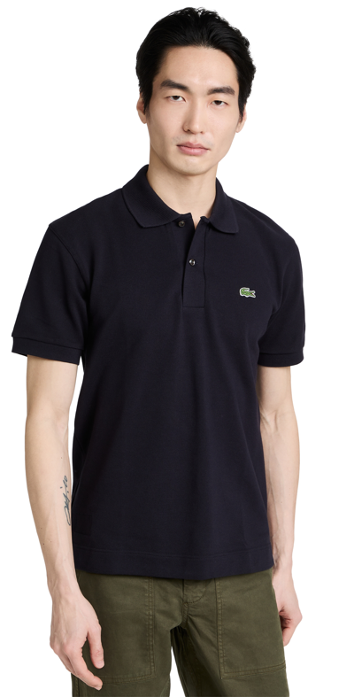 Shop Lacoste Short Sleeved Ribbed Collar Shirt In Black/navy