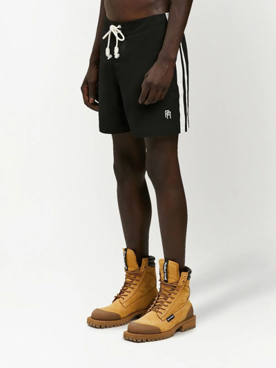 Palm Angels Monogram-print Relaxed-fit Swim Shorts In Black