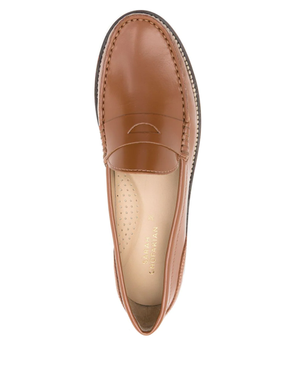 Sarah Chofakian Brighton Mocassin Leather Slippers In Brown