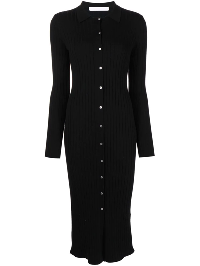Shop Dion Lee Ribbed-knit Button-up Dress In Schwarz