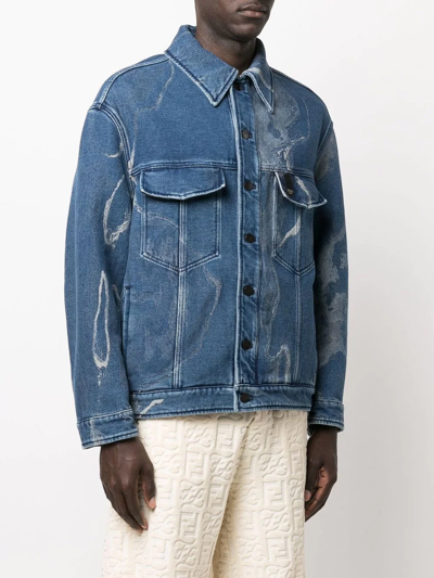 Shop Fendi Earth Jacquard-motif Denim Jacket In Blau