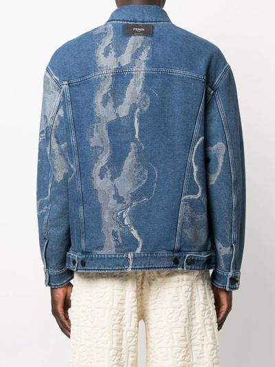Shop Fendi Earth Jacquard-motif Denim Jacket In Blau