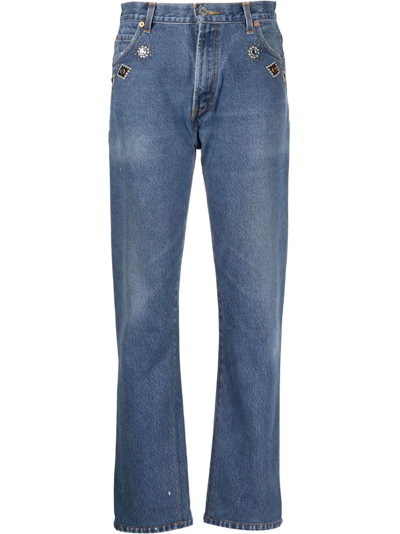 Shop Re/done Crystal-embellished Straight-leg Jeans In Blau