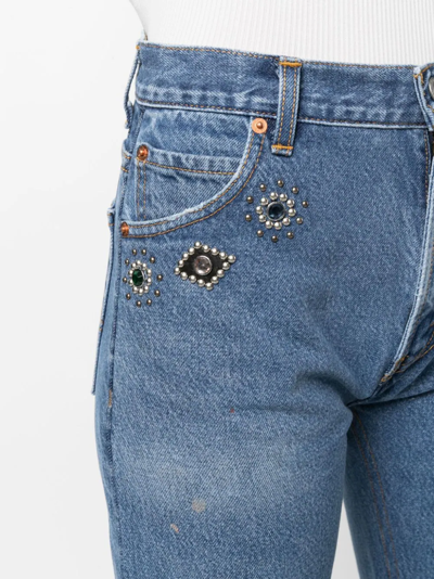 Shop Re/done Crystal-embellished Straight-leg Jeans In Blau