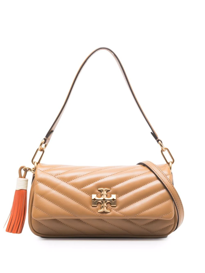 NWT $548 Tory Burch Kira Chevron Quilted Small Leather Shoulder Bag-Dusty  Almond