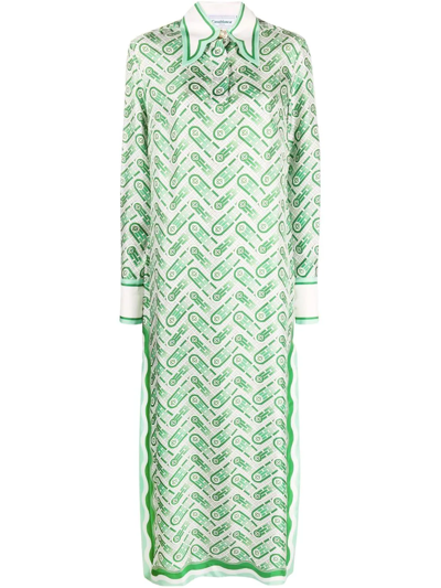 Casablanca Ping Pong Monogram Silk Dress In Green | ModeSens