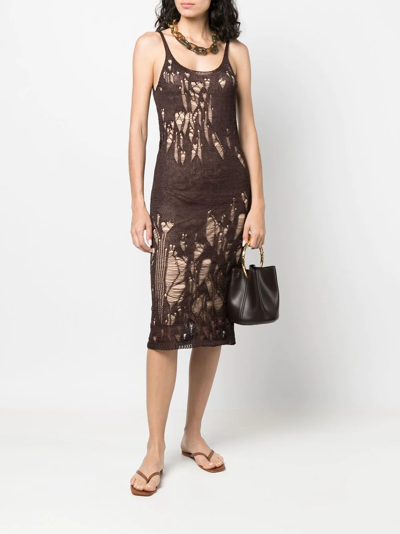 Shop Paloma Wool Distressed-effect Knitted Dress In Braun