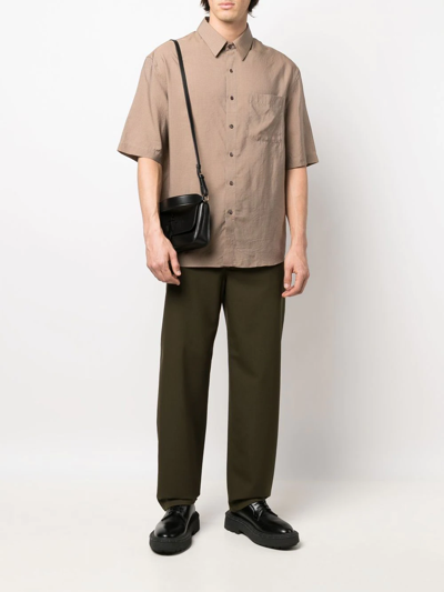 Shop Lemaire Grid-pattern Pocket Shirt In Braun