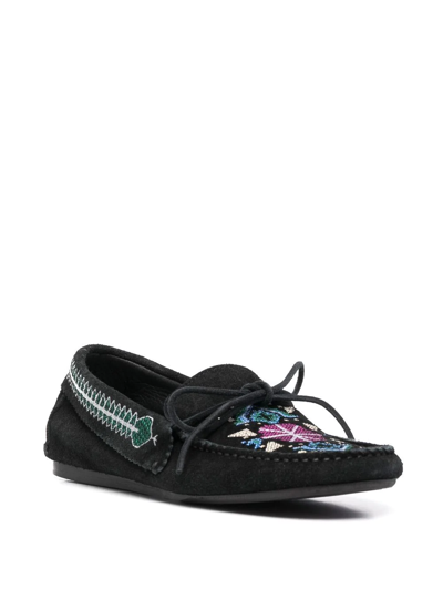 Isabel Marant Freen Embroidered Suede Moccasin Loafers In Schwarz
