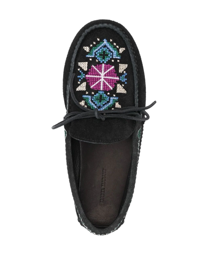 Isabel Marant Freen Embroidered Suede Moccasin Loafers In Schwarz
