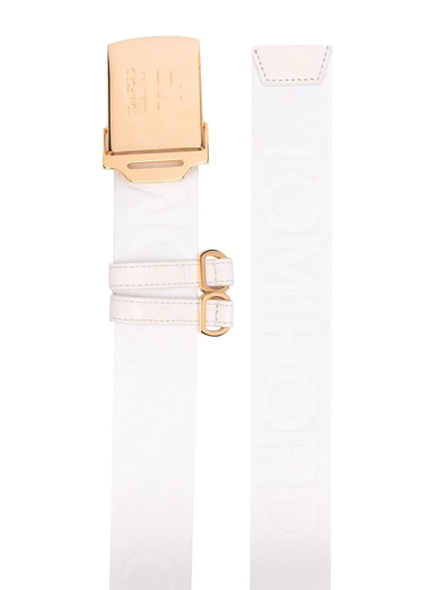 Shop Tom Ford Logo-jacquard Buckled Belt In Weiss