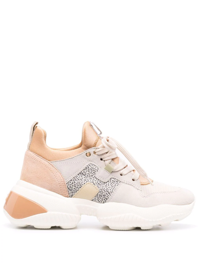 Hogan Logo Leather Trainers In Nude