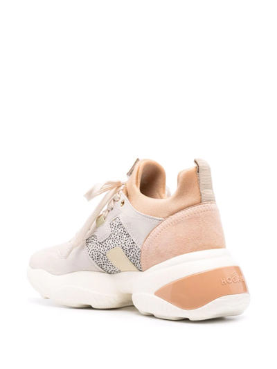 Hogan Logo Leather Trainers In Nude