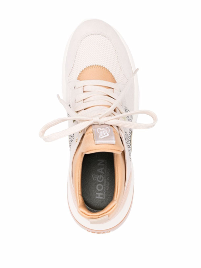Hogan Logo Leather Trainers In Nude