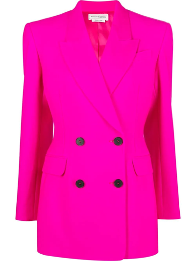 Shop Alexander Mcqueen Fitted Double-breasted Blazer In Rosa