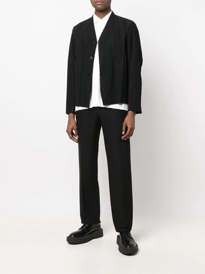 Issey Miyake Plissé Button-up Jacket In Schwarz | ModeSens