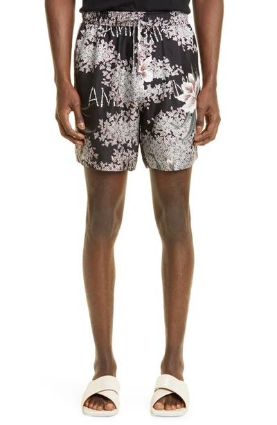 Shop Amiri Hibiscus Tiki Shorts In Black