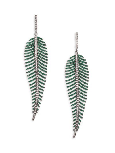 Shop Eye Candy La Women's Luxe Rhodium Plated & Cubic Zirconia Leafy Dangle Earrings In Brass