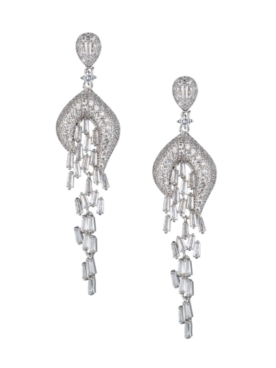 Shop Eye Candy La Women's Luxe Rhodium-plated & Cubic Zirconia Drop Earrings In Brass