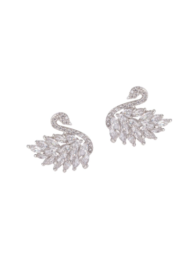 Shop Eye Candy La Women's Luxe Silvertone & Cubic Zirconia Swan Earrings In Brass