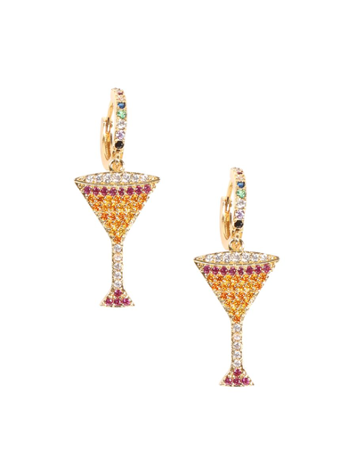 Eye Candy La Women's Luxe Martini 18k Goldplated & Cubic Zirconia Huggie Earrings In Brass