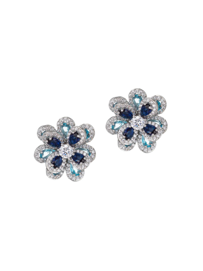 Shop Eye Candy La Women's Luxe Silvertone & Cubic Zirconia Flower Stud Earrings In Brass