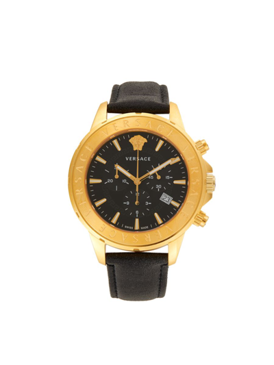 Shop Versace Men's 45mm Ip Gold Stainless Steel & Leather Strap Chronograph Watch