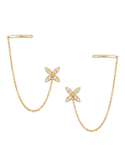 Saks Fifth Avenue Women's 14k Yellow Gold & 0 .10 Tcw Diamond Flower Ear Cuff In Yellow Gold
