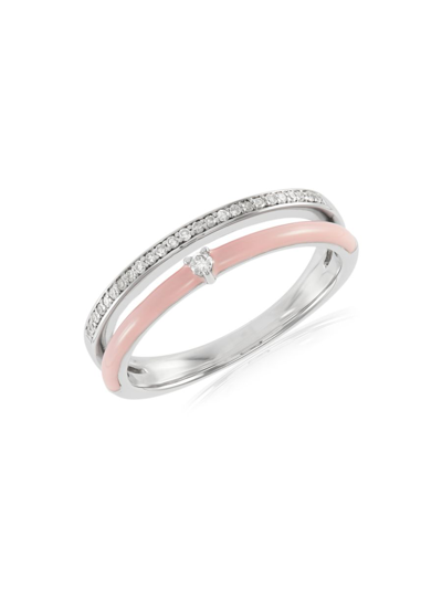 Shop Saks Fifth Avenue Women's 14k White Gold, 0.10 Tcw Diamond & Enamel Double Band Ring