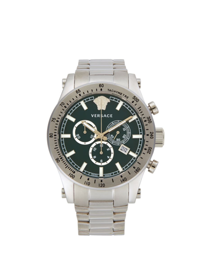 Shop Versace Men's 44mm Stainless Steel Chronograph Watch In Green
