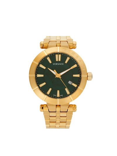 Shop Versace Men's 43mm Goldtone Stainless Steel Bracelet Watch In Green