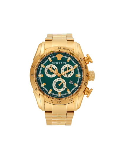 Shop Versace Men's 44mm Stainless Steel Chronograph Bracelet Watch In Green