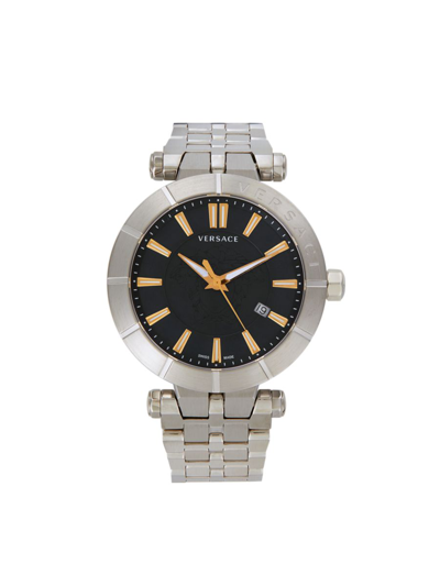 Shop Versace Men's 43mm Stainless Steel Bracelet Watch In Black