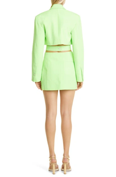 Shop Jacquemus La Robe Bari Long Sleeve Cutout Blazer Minidress In Green