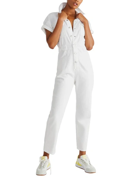 Shop Free People We The Free Marci Short Sleeve Jumpsuit In Optic White