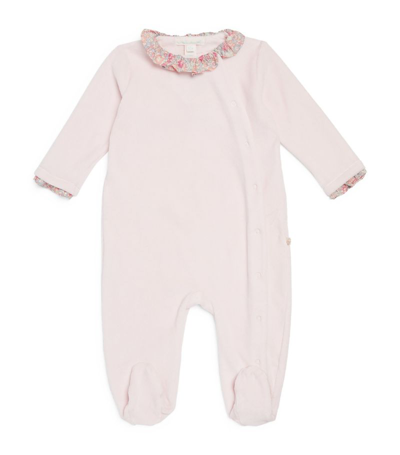 Shop Marie-chantal Velour Liberty Print All-in-one (0-12 Months) In Pink