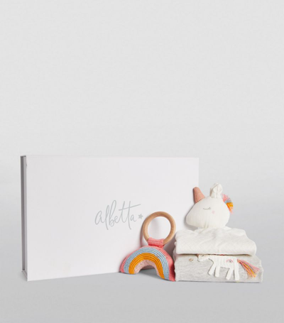 Shop Albetta Unicorn All-in-one Gift Set (0-6 Months) In Grey
