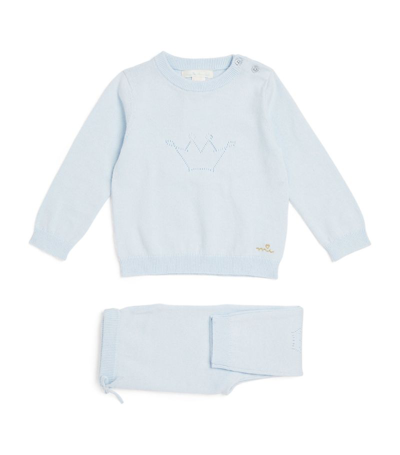 Shop Marie-chantal Crown Sweater And Sweatpants Set (0-12 Months) In Blue