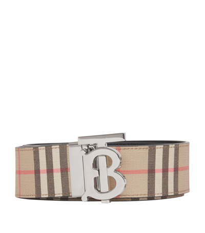 Shop Burberry Reversible Vintage Check Monogram Belt In Neutrals