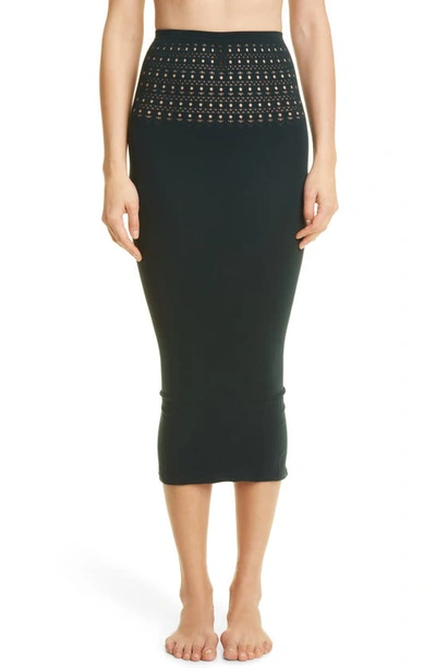Shop Alaïa Vienne Perforated Seamless Cover-up Tube Skirt In Vert Fonce