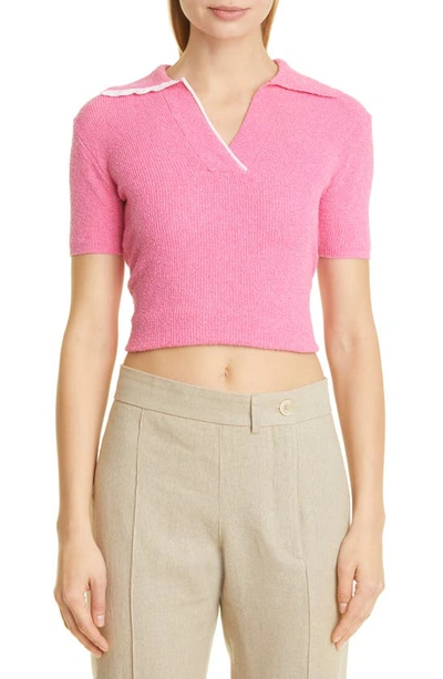 Shop Jacquemus Le Polo Bagnu Open Back Terry Crop Polo In Pink