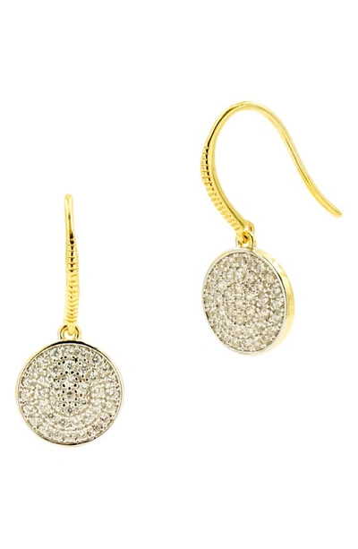 Freida Rothman Radiance Pave Disc Fishhook Earrings In Gold And