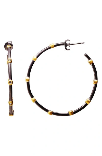 Shop Freida Rothman Signature Hoop Earrings In Black/gold