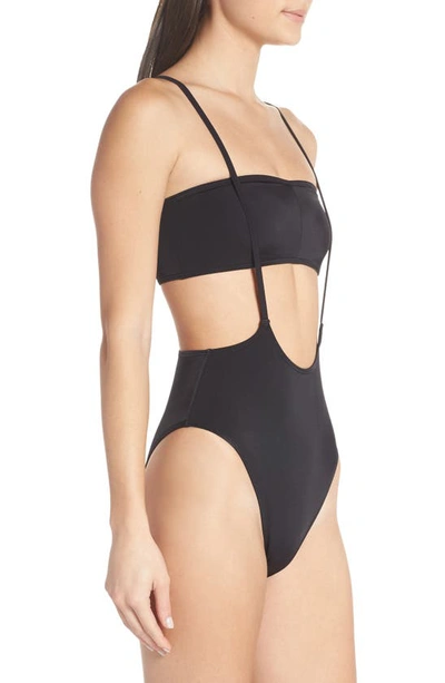 Shop Something Navy Suspender High Cut One-piece Swimsuit In Black