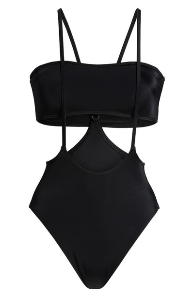 Shop Something Navy Suspender High Cut One-piece Swimsuit In Black