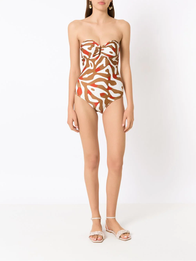 Shop Lenny Niemeyer Gota Abstract-print Swimsuit In Brown