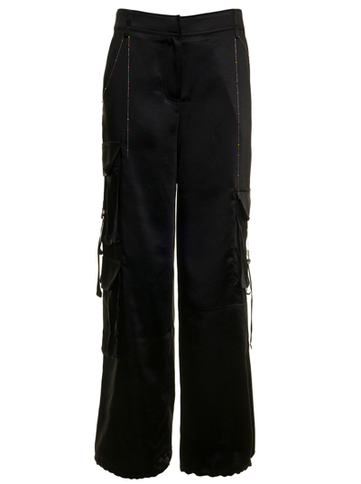 Shop Andersson Bell Woman's Inna Black Satin Cargo Pants With Belt