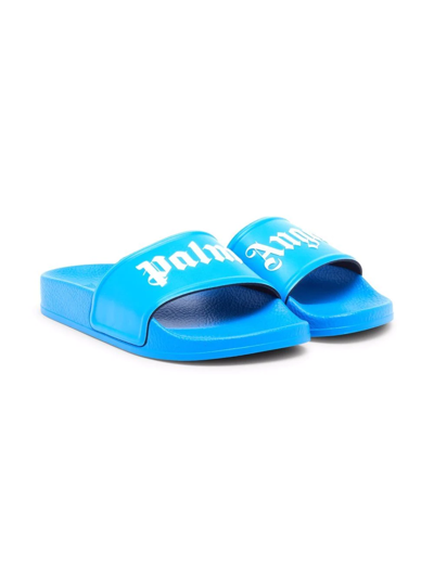Shop Palm Angels Logo-print Slides In Blue
