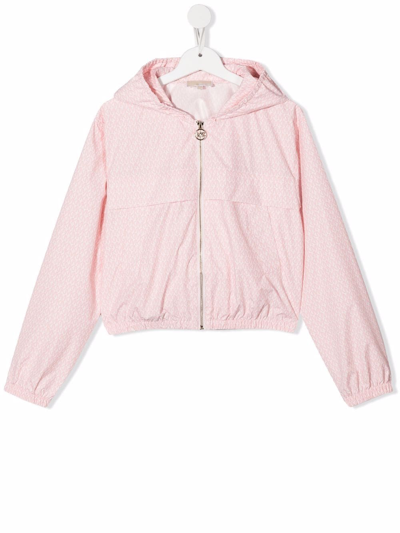 Shop Michael Kors Teen Monogram Logo-print Hooded Jacket In Pink