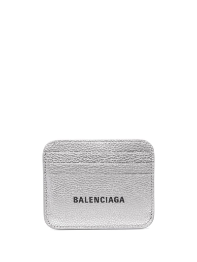 Shop Balenciaga Logo-print Metallic Cardholder In Grey